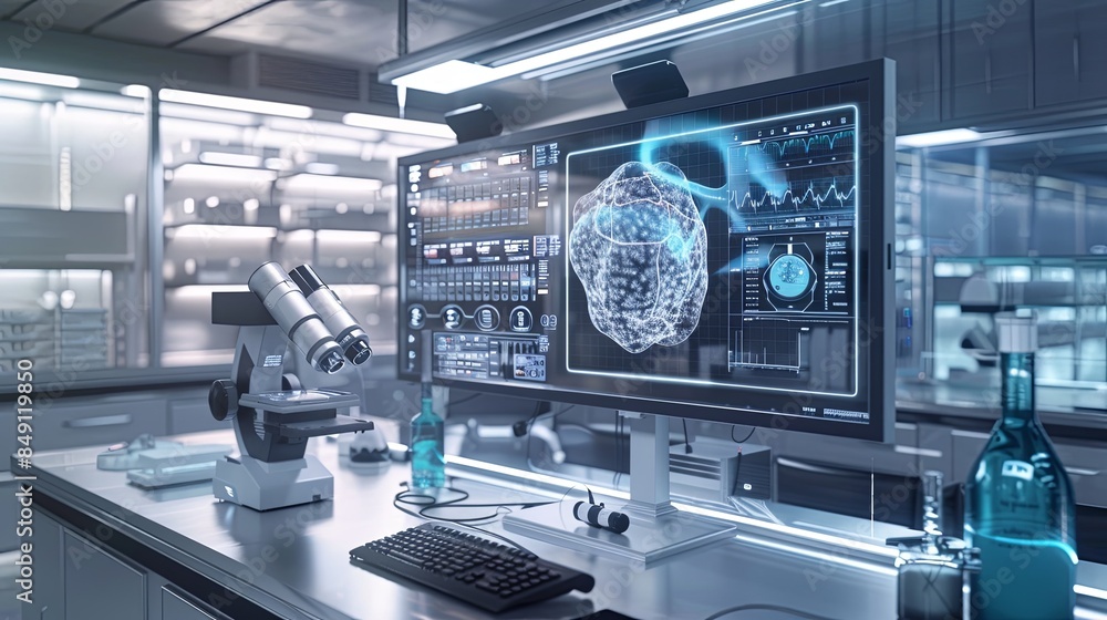 Leinwandbilder professional medical lab with ai-powered diagnostic tools displaying patient data on large screen. a