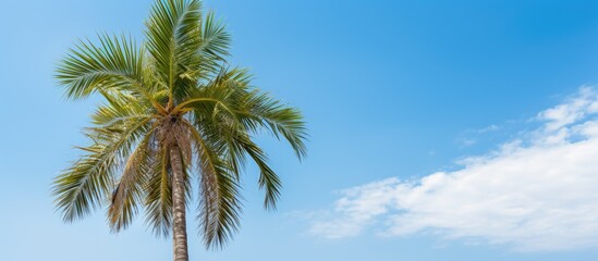 Obraz premium A beautiful palm tree in the garden. Creative banner. Copyspace image