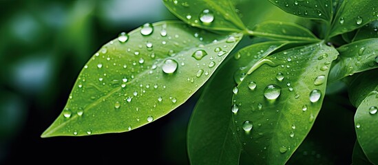 Fototapeta premium Leaves with water drop. Creative banner. Copyspace image