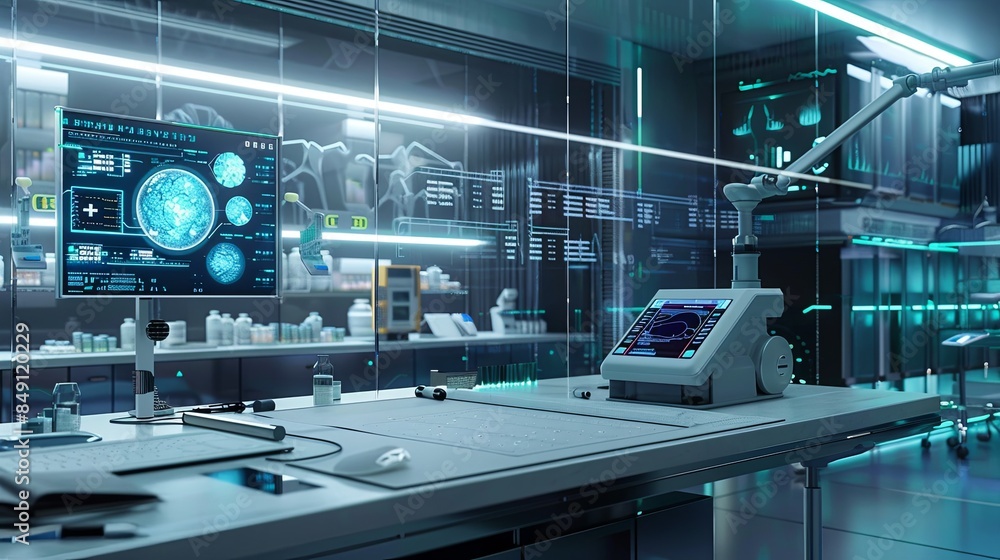 Leinwandbilder a modern medical laboratory with advanced equipment and a large screen displaying patient data, high