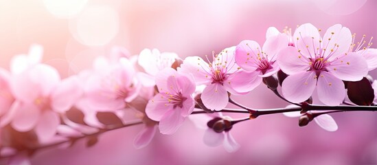 Obraz premium Pink flowers macro background. Creative banner. Copyspace image