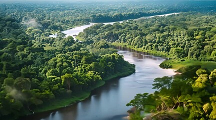 The view from the air of the enormous Amazon jungle river is vast and beautiful, but also scary and full of mystery