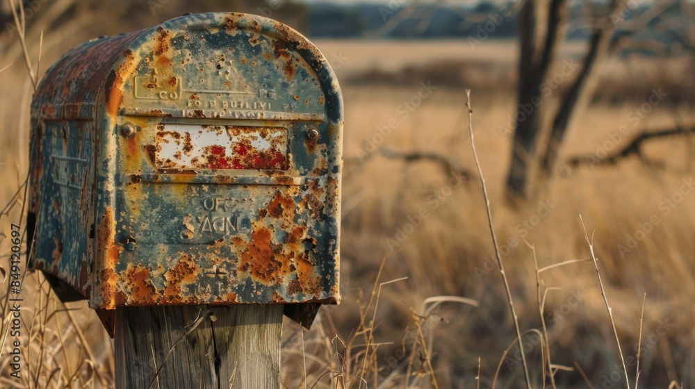 Poster a rusted mailbox with the words 