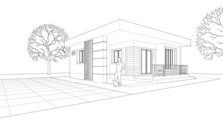 modern house sketch 3d illustration