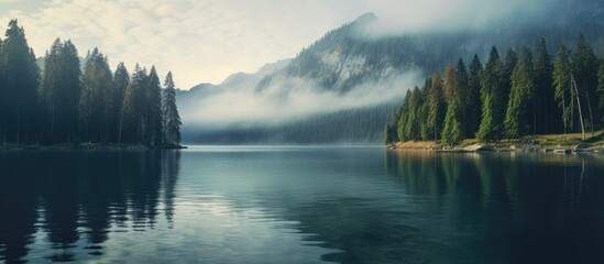 beautiful mountain lake scene. Creative banner. Copyspace image