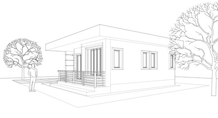 modern house sketch 3d illustration