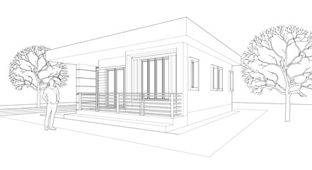 modern house sketch 3d illustration