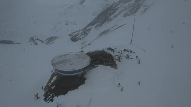 Aerial video over Coll blanc KSB ski resort, Andorra in a snowy winter