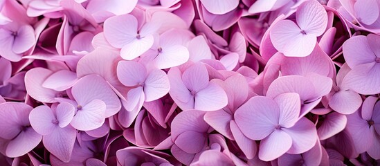 Fototapeta premium Close up of light purple pink hydrangea petals Beautiful background. Creative banner. Copyspace image