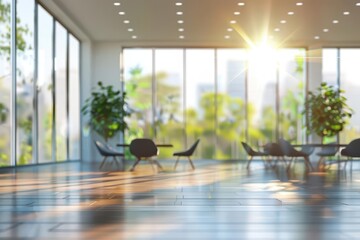 Fototapeta premium stylish modern office interior with panoramic windows and blurred background architectural concept 3d illustration