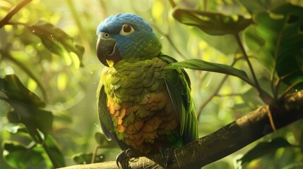 Obraz premium Blue headed parrot living in tropical regions