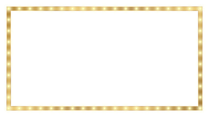 Gold retro light box frame border with 15:8 aspect ratio, for 16:9 work project, web, presentation, thumbnail, cut out, isolated. © i_fleurs