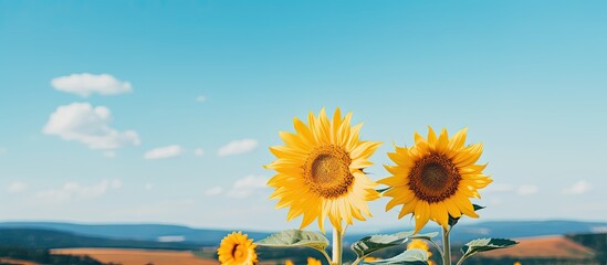Two Open Sunflowers Looking North. Creative banner. Copyspace image