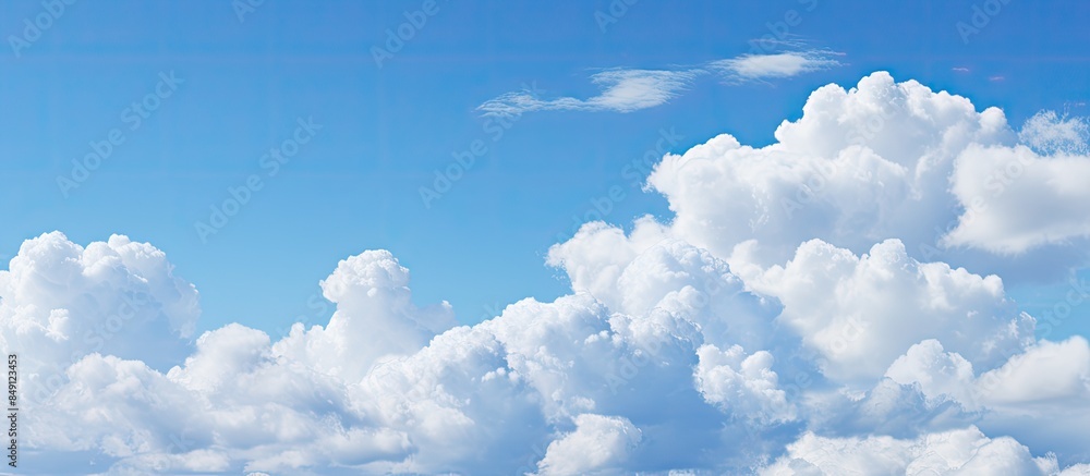 Poster soft white clouds against blue sky background and empty space for your design. creative banner. copy
