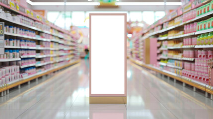 Blank Display screen mockup in Supermarket Aisle.