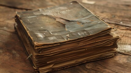 The book is old and worn, with pages that are torn and frayed
