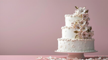 Elegant Wedding Cake Floral Decorations Pastel Background