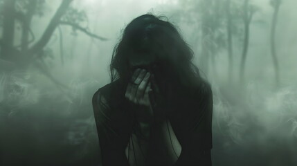 Mysterious Woman Forest Mist Despair Grief Concealment Dark Ethereal Surreal Solitude