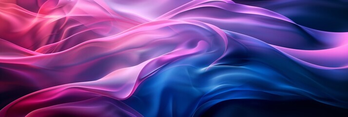 Obraz premium A background with a gradient of dark blue and purple, with flowing lines in pink that resemble waves or ribbons.