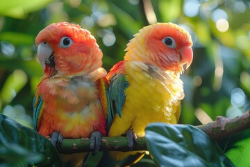 Baby Parrot: A colorful baby parrot, perched on a tropical tree branch. 