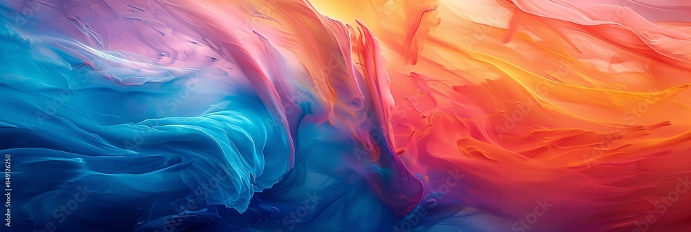 Aufkleber abstract background with red blue and orange waves in the style of 3d vector realistic animation, so