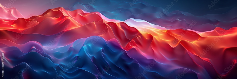Poster abstract background with red and blue waves in the style of 3d vector realistic animation, soft ligh
