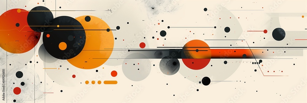 Poster abstract flat vector shapes, shapes with circles and squares in different colors, with lines and dot