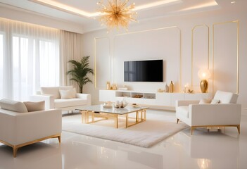 Fototapeta premium white and gold theme modern interior
