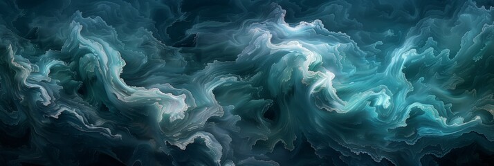 Obraz premium Abstract teal and turquoise fluid background with swirling shapes and patterns, representing the ocean's depths in the style of unknown artist