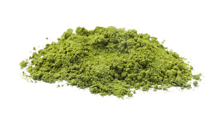 Green matcha powder isolated on white. Natural drink