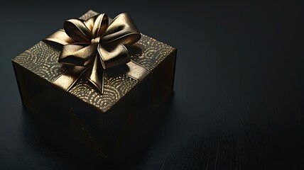 a lavish golden gift box with a dazzling ribbon on a polished black background, reflecting the high-end appeal and excitement of Black Friday promotions