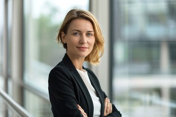 Confident businesswoman with crossed arms.