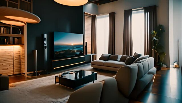 Modern Living Room With Large Television Generative AI