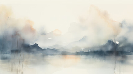 Obraz premium Watercolor landscape painting. Abstract minimalist landscape illustration.