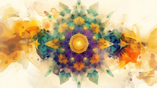 A digital illustration featuring a dharmachakra