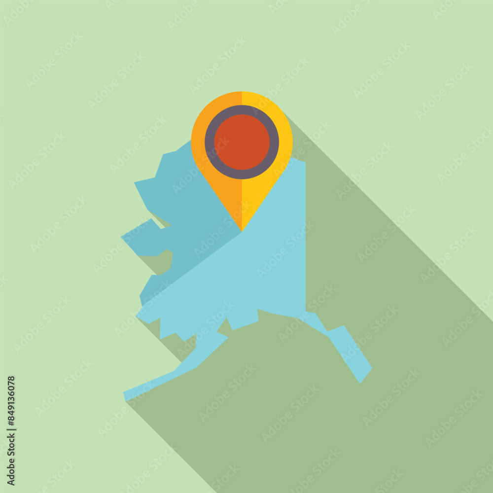 Poster yellow location pin is pointing the alaska state on a map