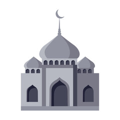 Muslim mosque in flat style isolated on white background. Arabic architectural object. Religious Islamic cultural landmark. Romadan Karim.