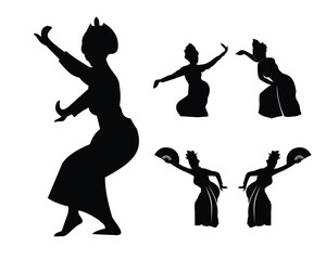 Indonesian traditional dance, called jaipong, silhouette design with various types of models, vector eps 10.