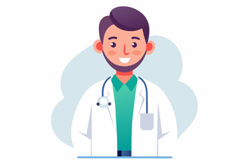  Vector of Doctor in White Coat on White Background,doctor, stethoscope, medicine, health, medical, hospital, cartoon, care, healthcare, uniform, 