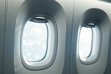 Airplane window. Looking at the clouds through a passenger plane window. Generative Ai