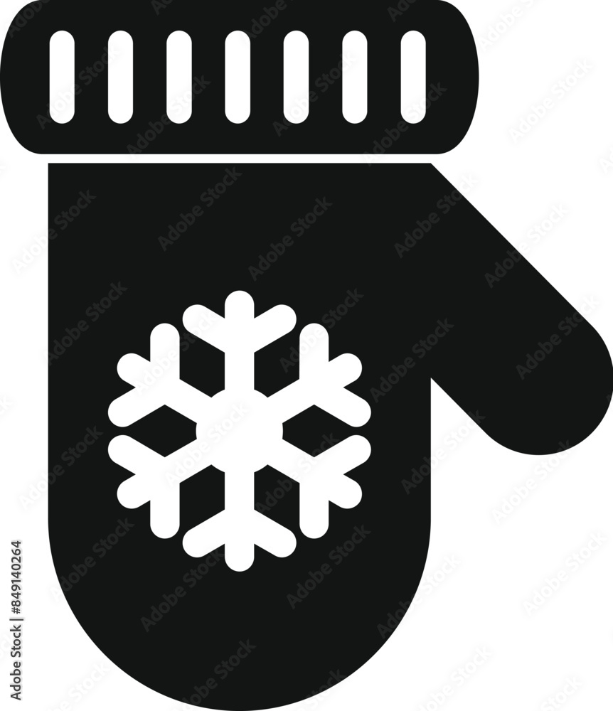 Poster simple black and white icon of a winter mitten with a snowflake on it, perfect for representing wint