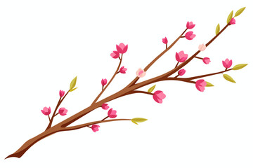 Very Thin Sakura Branch with Flowers in Buds,tree, branch, spring, flower, nature, blossom, cherry, vector, design, plant, floral, sakura, leaf, 