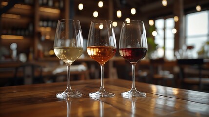 Wine Tasting: Three Glasses of Different Varieties