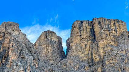 italian alps dolomites national park lake mountain trekking peaks tre cime brais lake carezza lake reflection clouds