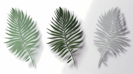 Naklejka premium Realistic transparent shadow from a leaf of a palm tree on the white background. Tropical leaves shadow. Mockup with palm leaves shadow.