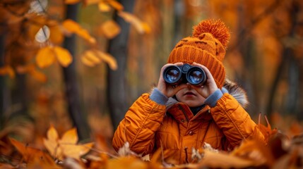 A little girl looking through a pair of binoculars