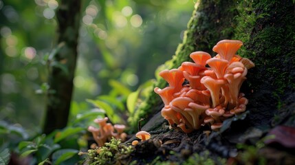 Fungi flourishing near the base of the tree