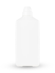 White plastic bottle mockup, front view, isolated on white background. Bottle template for washing, sanitizer, cleanser, medicine cosmetic for design, advertising, branding, displaying.