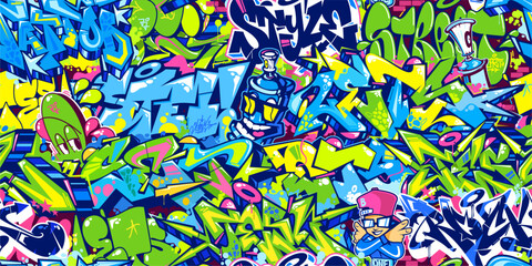 Trendy Seamless Colorful Abstract Urban Style Hiphop Graffiti Street Art Pattern Vector Background