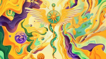 Fototapeta premium A digital illustration featuring a caduceus